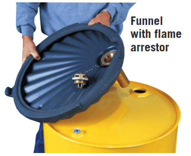 funnel with flame arrestor spill control funnel with flame arrestor spill control