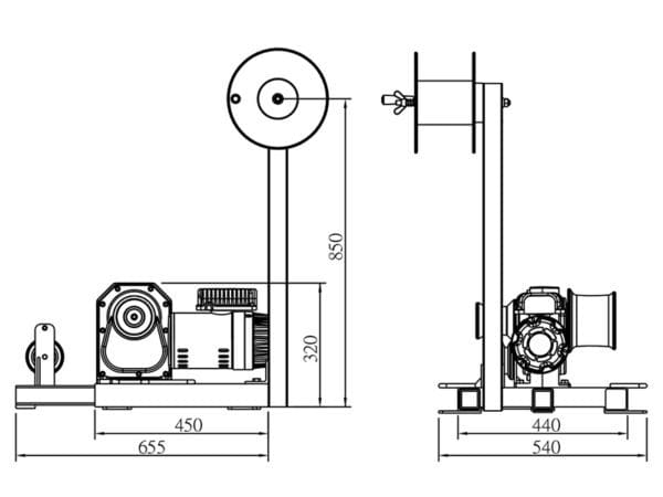 Capstan winch dimensions cable puller LCAP250 Capstan winch dimensions cable puller LCAP250