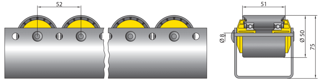 Conveyor Roller Track CBU50 poly roller