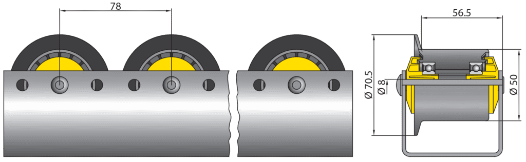 Conveyor Roller Track CBU50 poly roller with flange