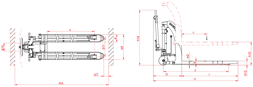 Electric Skid Lifter Cleanroom Stainless Steel EXT10 dimensions diagram