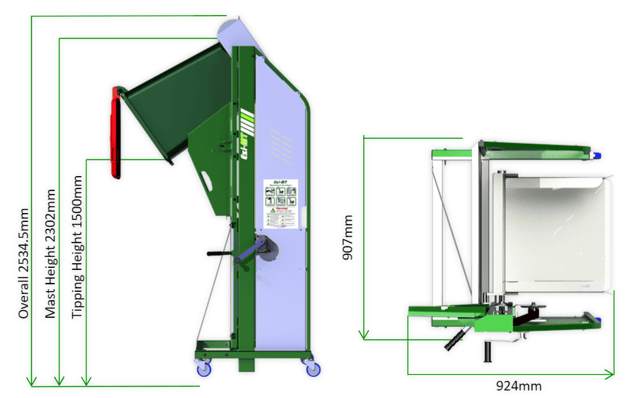 Ezi MT Wheelie Bin Tipper - Measurements Ezi MT Wheelie Bin Tipper - Measurements