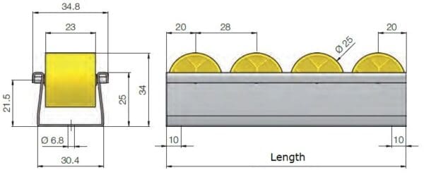 Floway Gravity Wheel Conveyor Track Dims