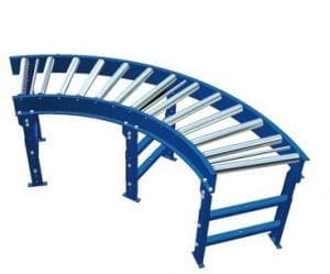 Gravity conveyor curve with support stands Gravity conveyor curve with support stands