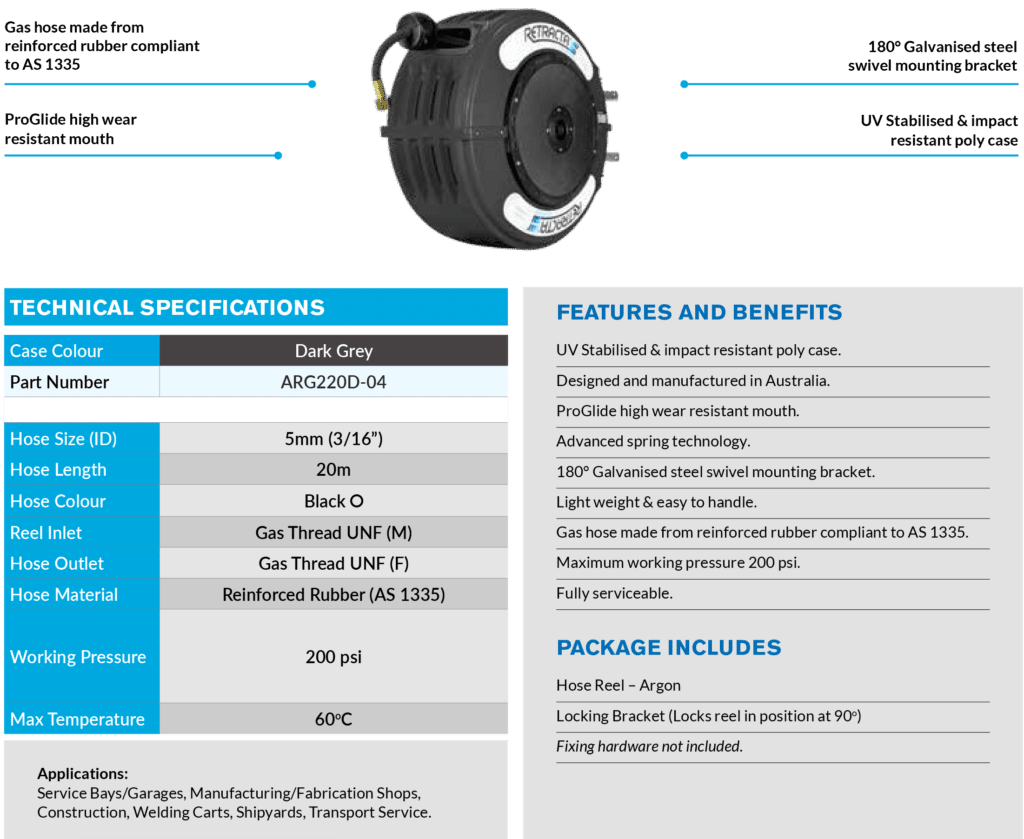 Hose Reels Welding Gas ARGON ARG220D 04 features Hose Reels Welding Gas ARGON ARG220D 04 features