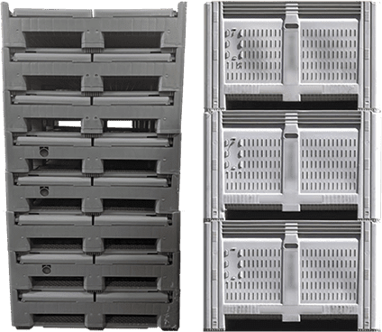 OZCRATE Foldable Plastic Pallet Bins Stacked OZCRATE Foldable Plastic Pallet Bins Stacked
