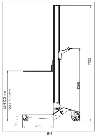 Powerlift GO Powered Lifting Trolley Dimensions Powerlift GO Powered Lifting Trolley Dimensions